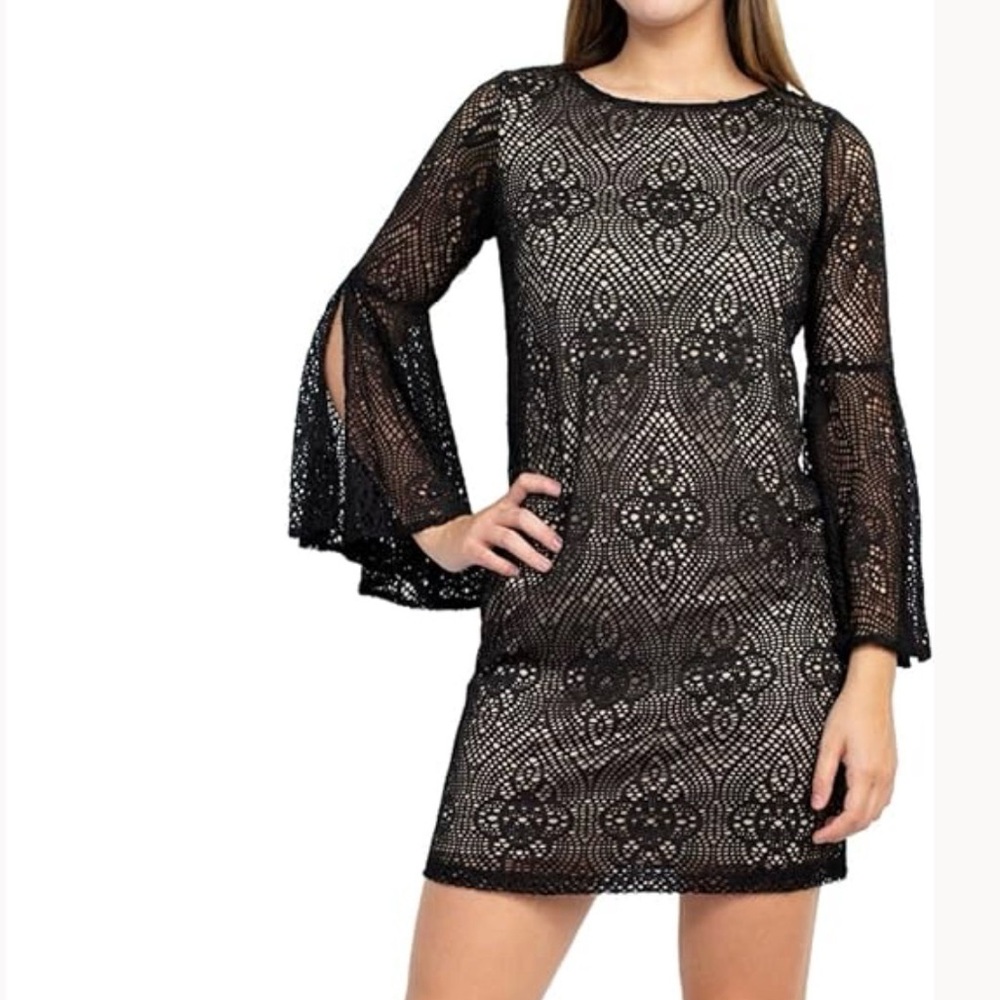 Emma & Michele Black Lace Long Sleeve Dress - size Small
